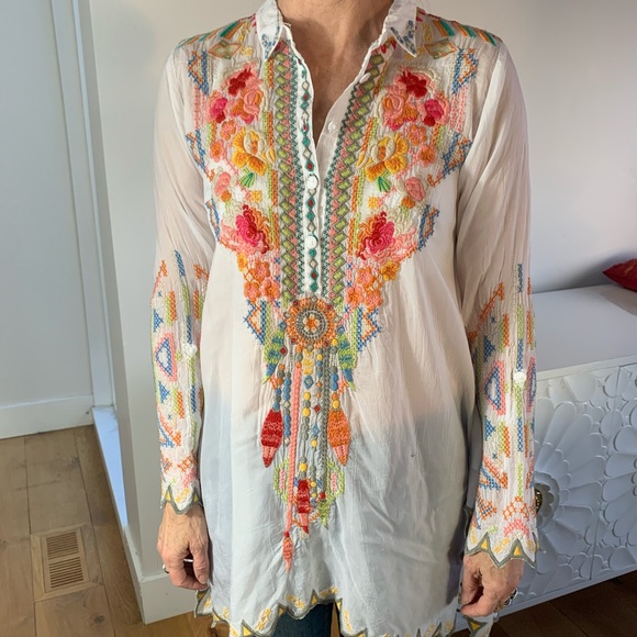Johnny Was Tops - JOHNNY WAS Flower Spirit White Tunic XS